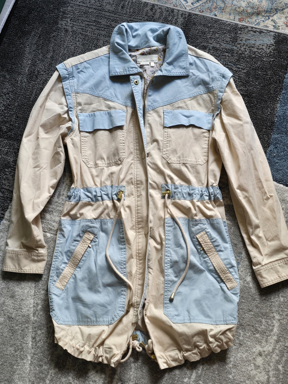 by Anthropologie Colorblock Utility Field Jacket - Tan & Light Blue (Small)